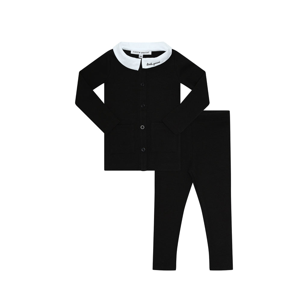 Little Parni set Jellybeanzkids Little Parni Collar Cardigan Set- Black
