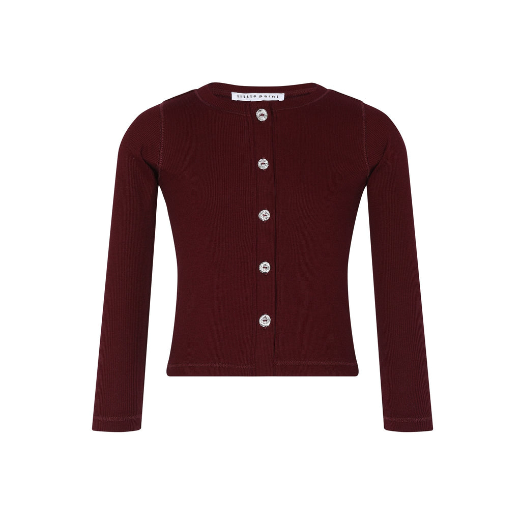 Little Parni Sweater Jellybeanzkids Little Parni Rhinestone Cardigan- Burgundy