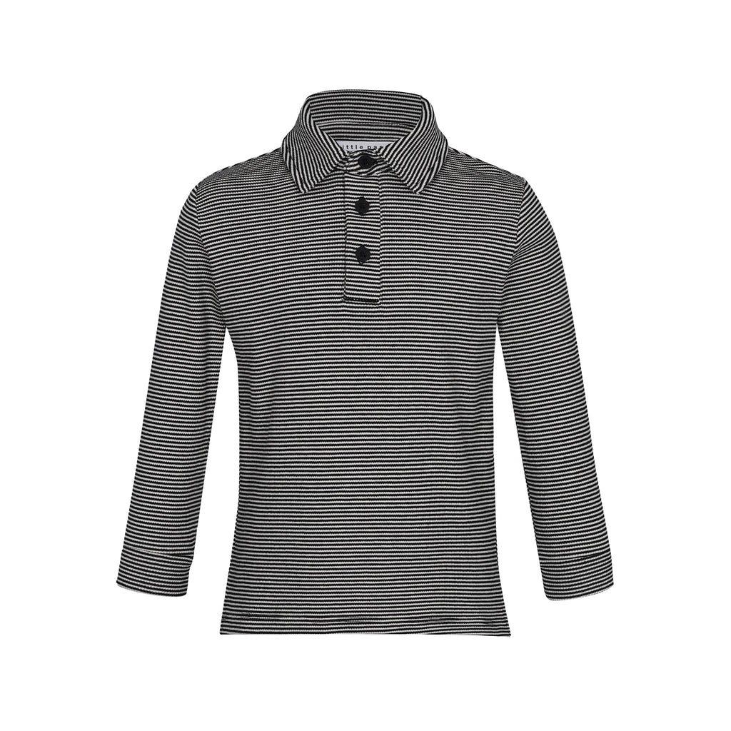 Little Parni T-shirt Jellybeanzkids Little Parni Boys Striped Collar Tshirt-Black/Ivory