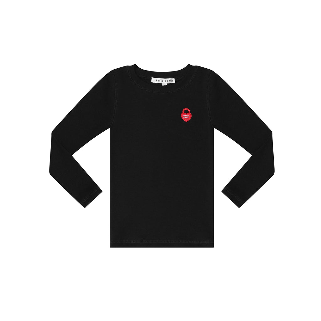 Little Parni T-shirt Jellybeanzkids Little Parni Long Sleeve Heart Logo Tshirt- Black
