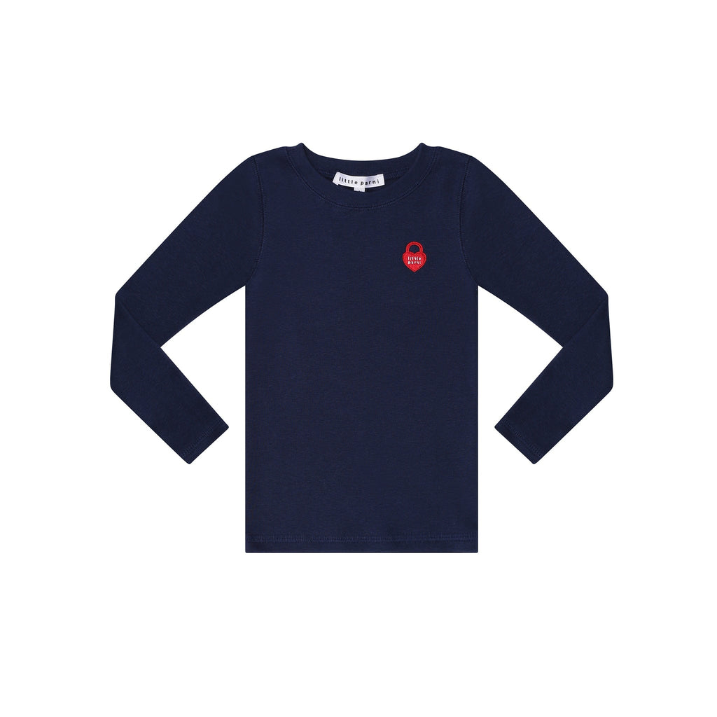 Little Parni T-shirt Jellybeanzkids Little Parni Long Sleeve Heart Logo Tshirt- Blue