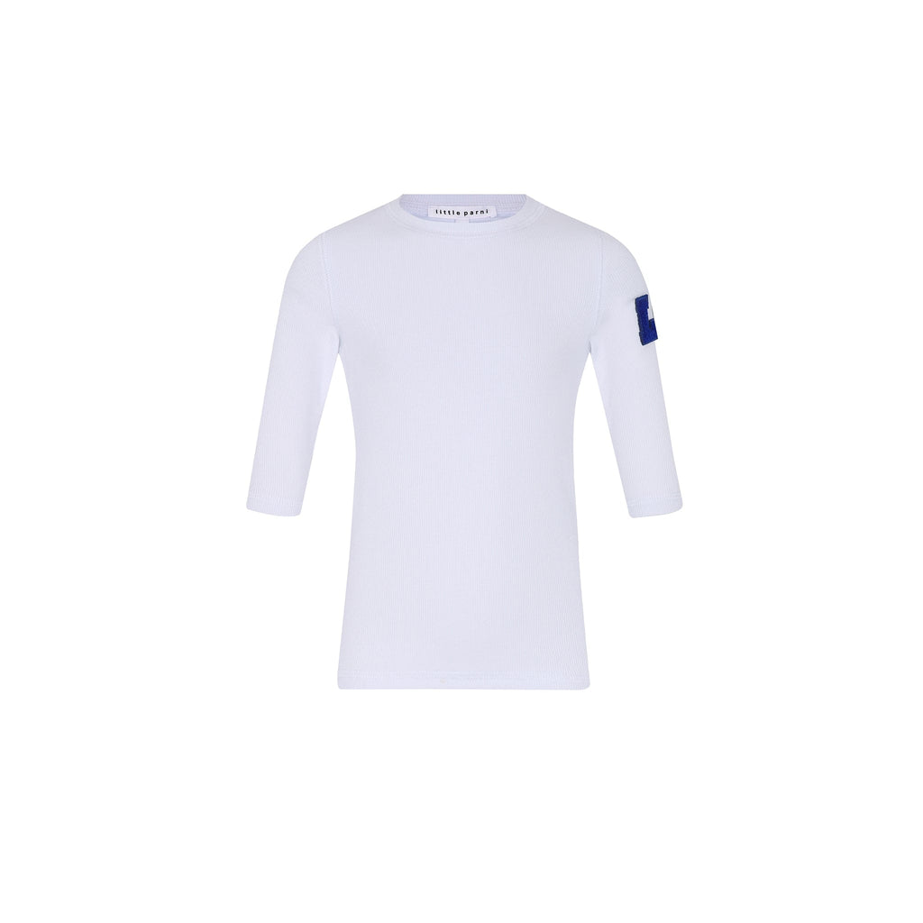 Little Parni T-shirt Jellybeanzkids Little Parni Shirt with LP on Sleeve- White/Blue