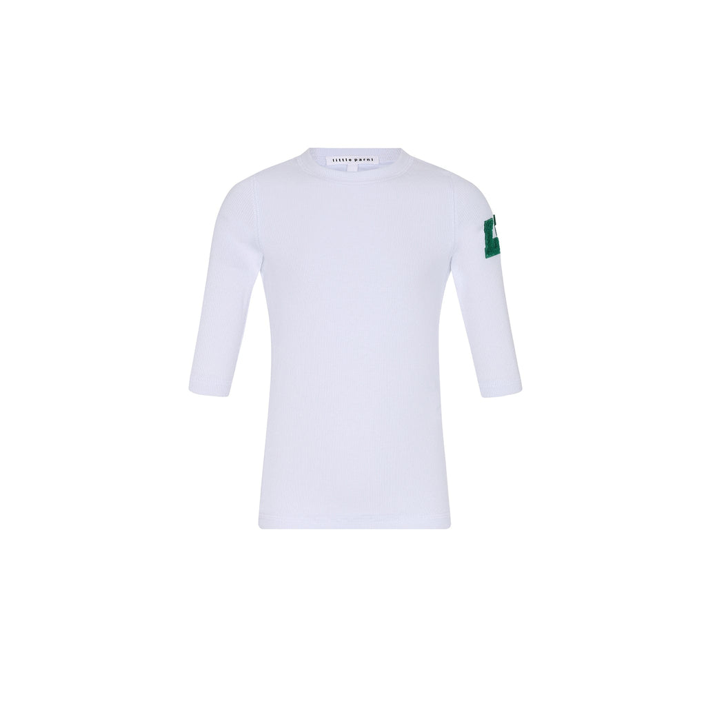 Little Parni T-shirt Jellybeanzkids Little Parni Shirt with LP on Sleeve- White/Green