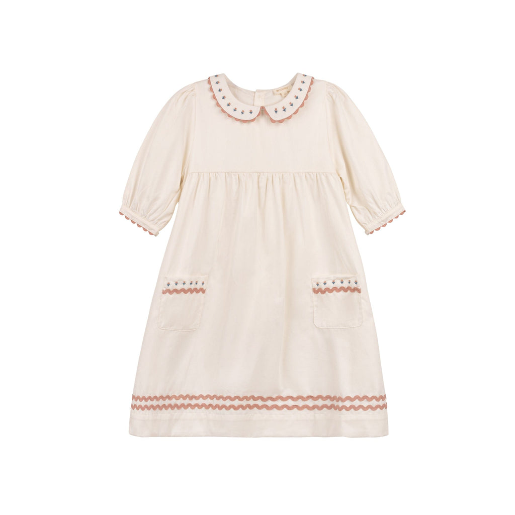 Looms Dress Jellybeanzkids Looms 3/4 Sleeve Tulip Collar Dress- Ivory