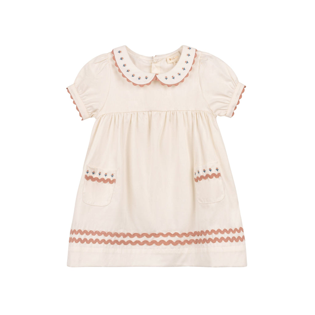 Looms Dress Jellybeanzkids Looms Short Sleeves Sleeve Tulip Collar Dress- Ivory