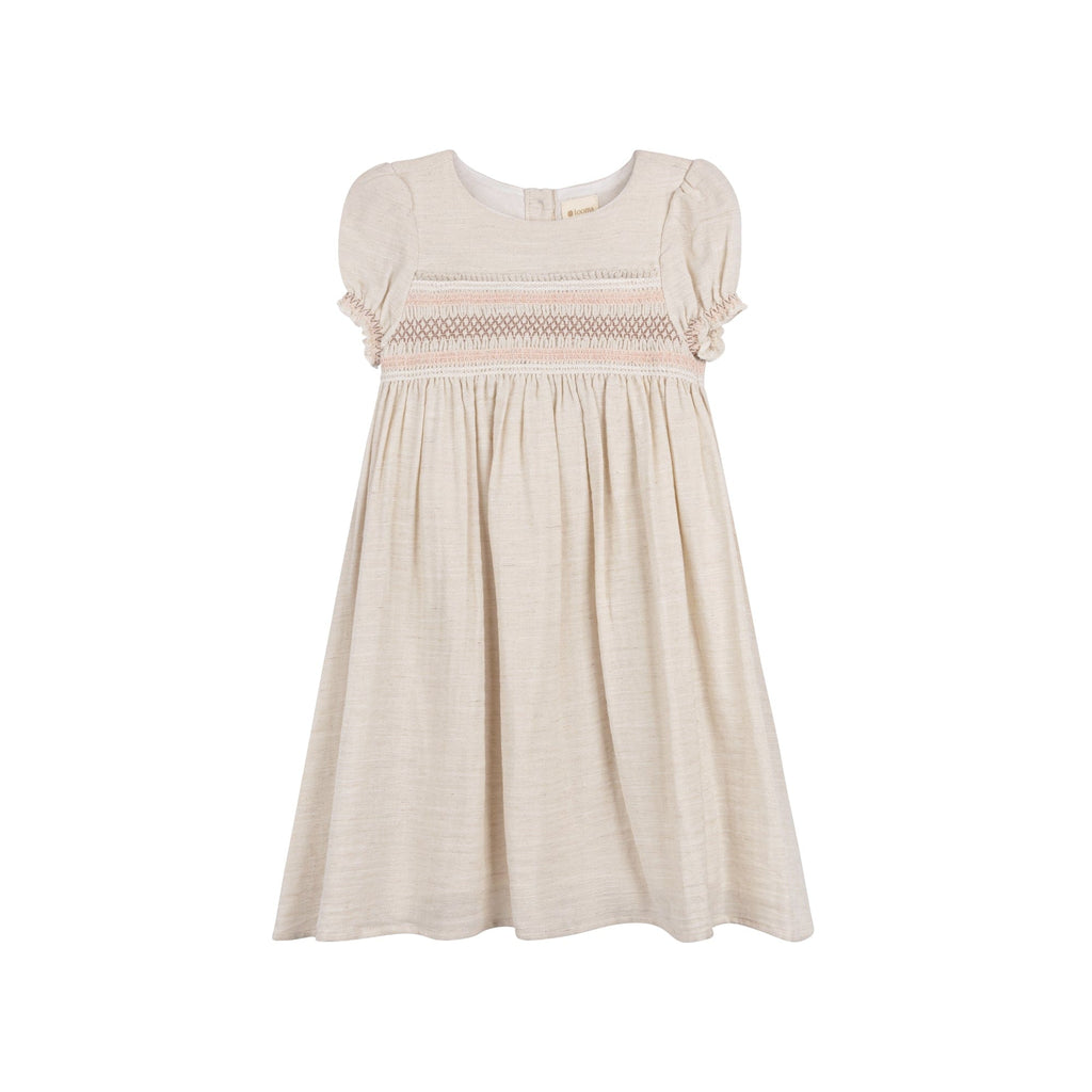 Looms Dress Jellybeanzkids Looms Short Sleeves Smocked Linen Dress - Natural