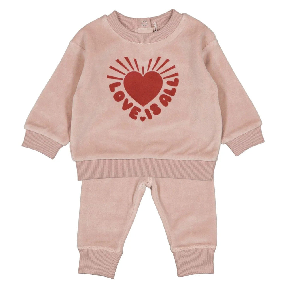 Louis Louise Cardigan Jellybeanzkids Louis Louise Sweat Pace Velvet Love Baby Set- Pink