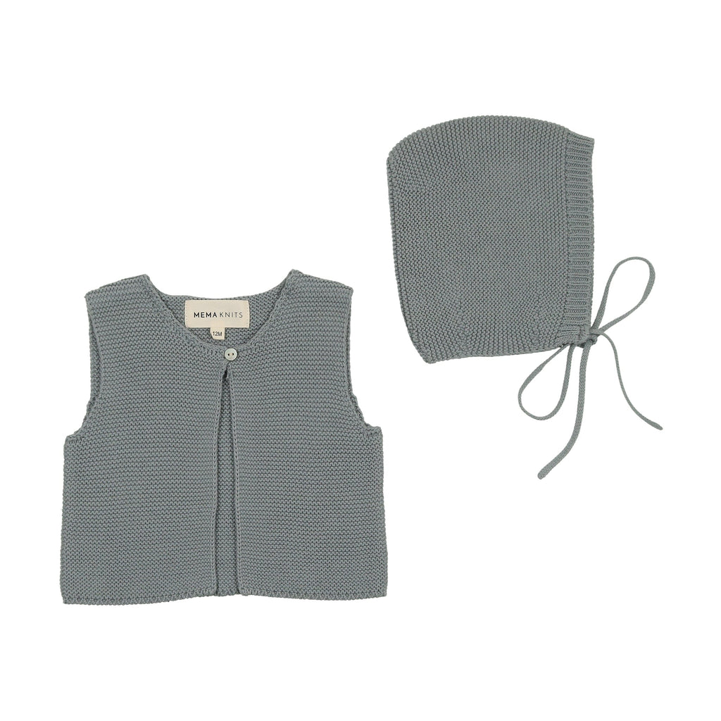 Mema Knits cardigan Jellybeanzkids Mema Knits Knit One Button Crop Vest-Dove