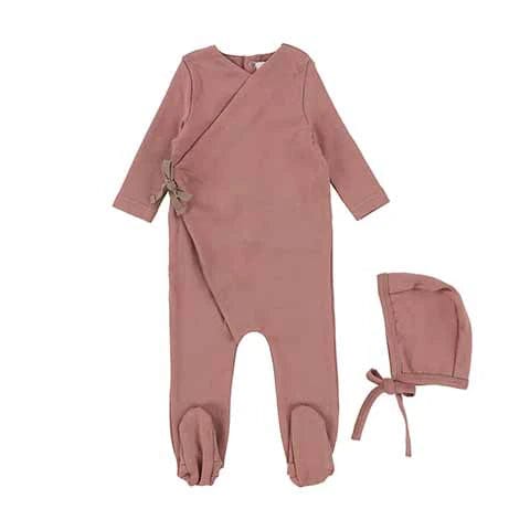 Mema Knits Footie Jellybeanzkids Mema Knits Contrast Footie with Bonnet-Clay