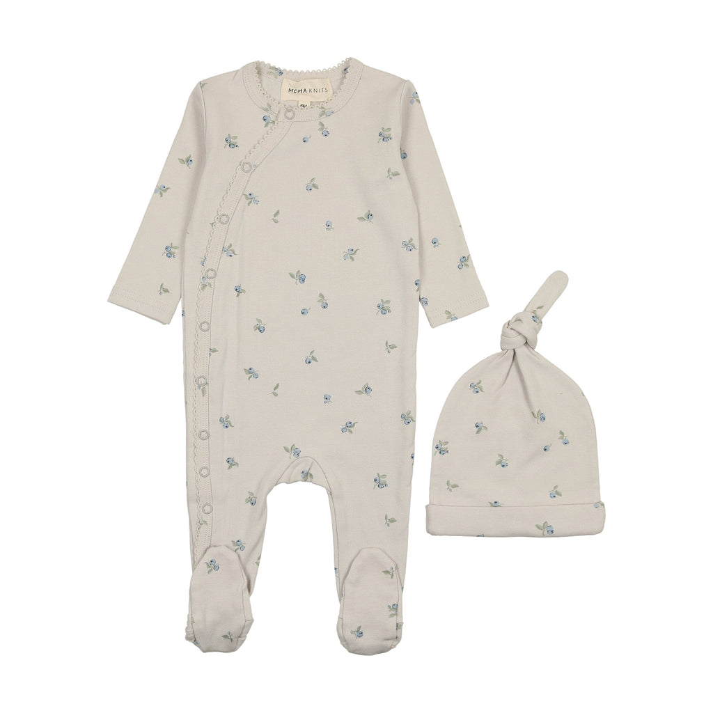 Mema Knits Footie Jellybeanzkids Mema Knits Picot Edge Footie-Cloud/Blueberry Print