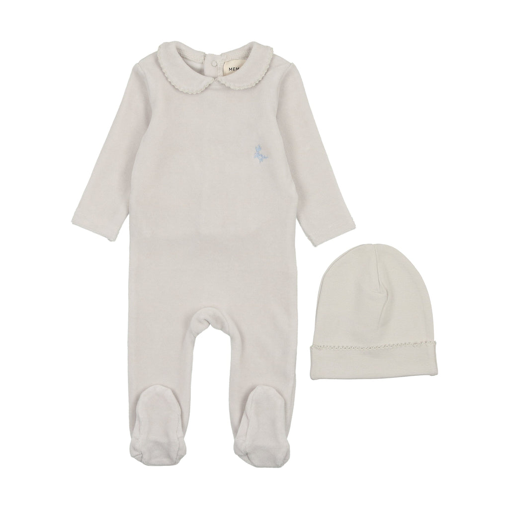 Mema Knits Footie Jellybeanzkids Mema Knits Picot Edge Velour Footie-Cloud