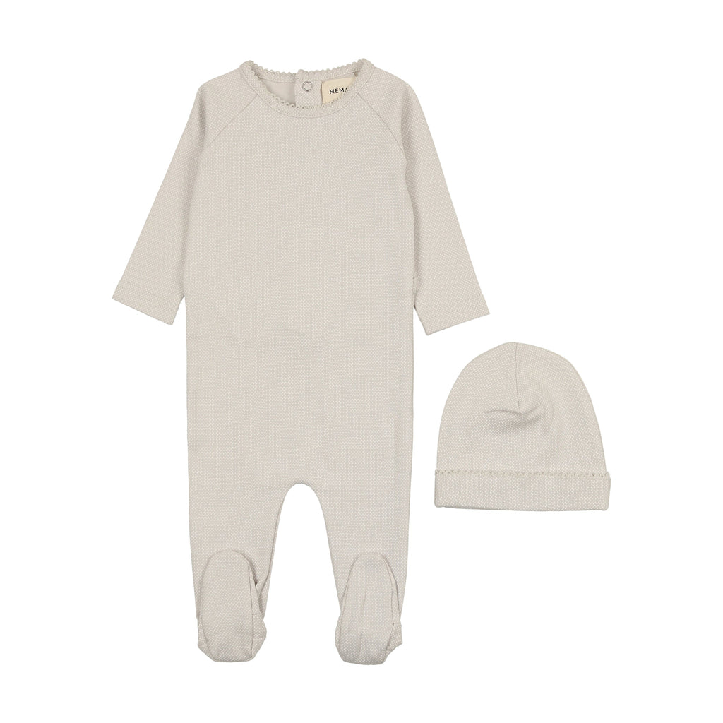 Mema Knits Footie Jellybeanzkids Mema Knits Raglan Polka Dotted Footie-Cloud/Winter White