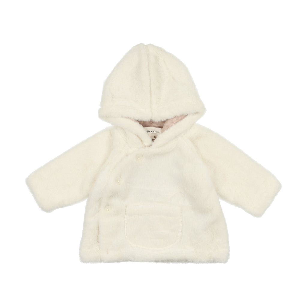 Mema Knits Fur Baby Jacket with Beanie Cream JellyBeanz Kids