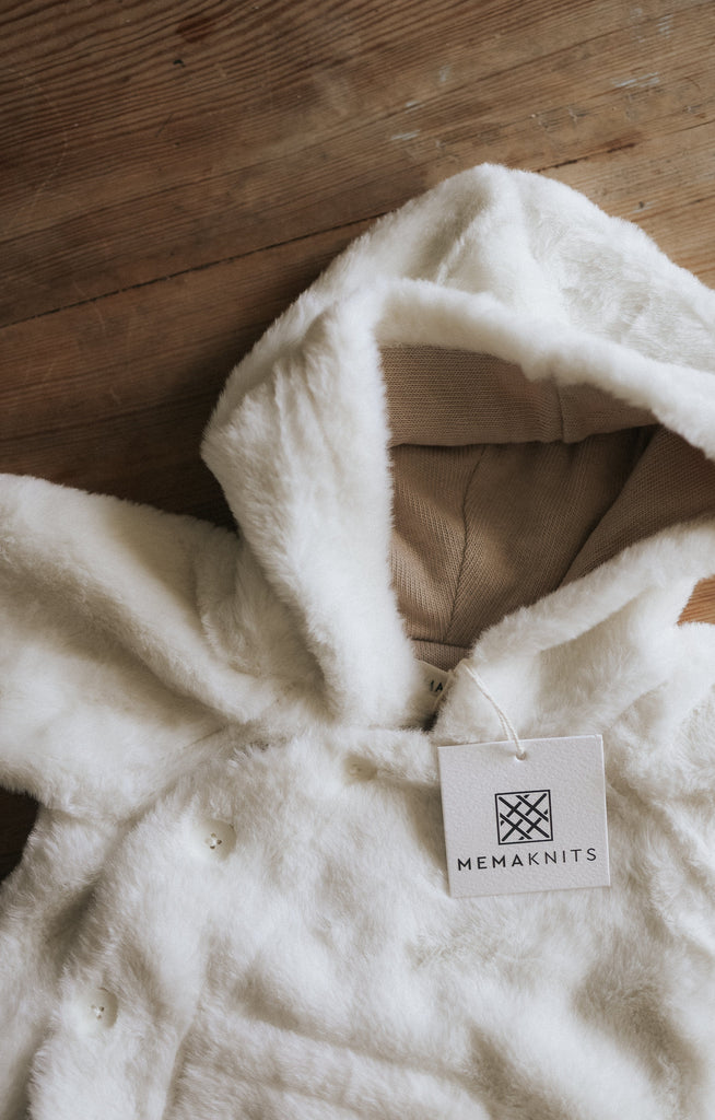 Mema Knits Fur Baby Jacket with Beanie Cream JellyBeanz Kids