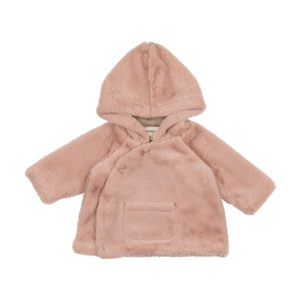 Mema Knits Fur Baby Jacket with Beanie Pink JellyBeanz Kids