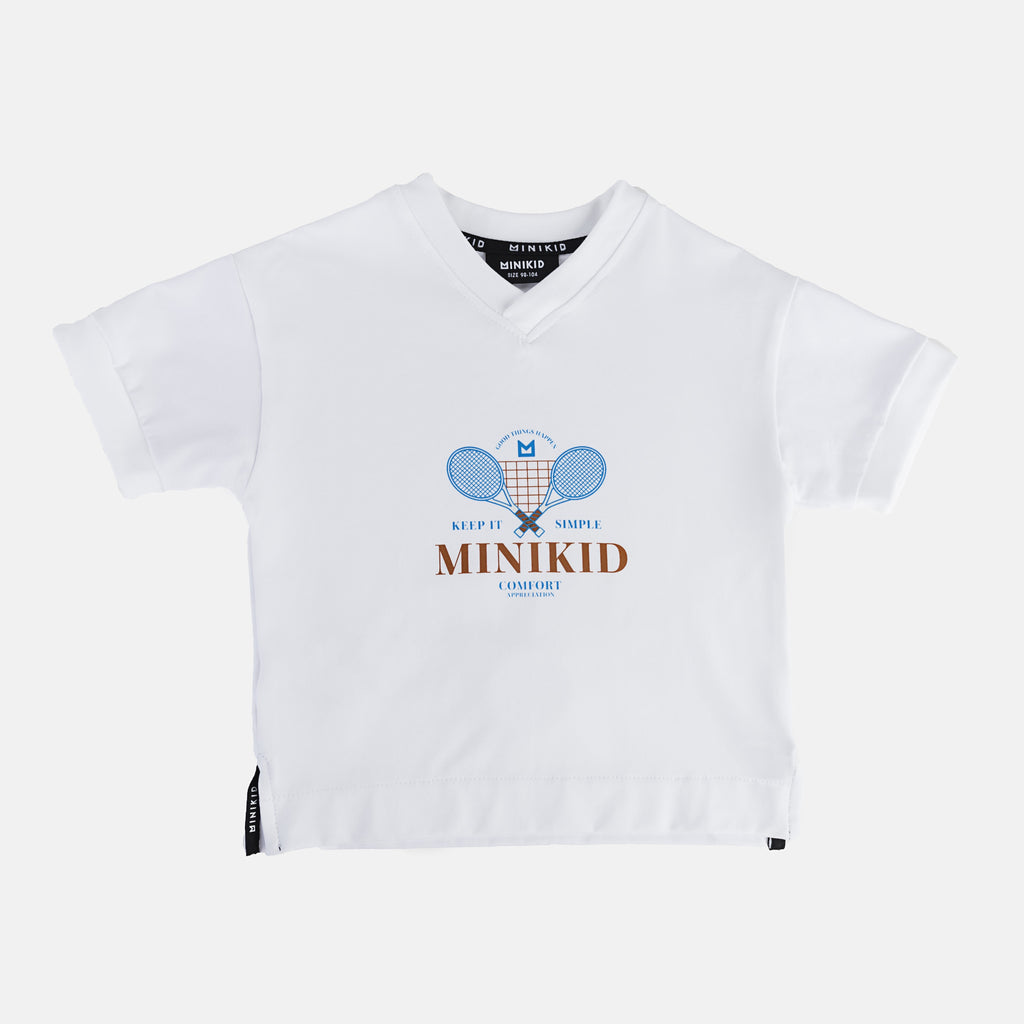 Minikid T-shirt Jellybeanzkids Minikid Rackets V Neck Shirt-Cream