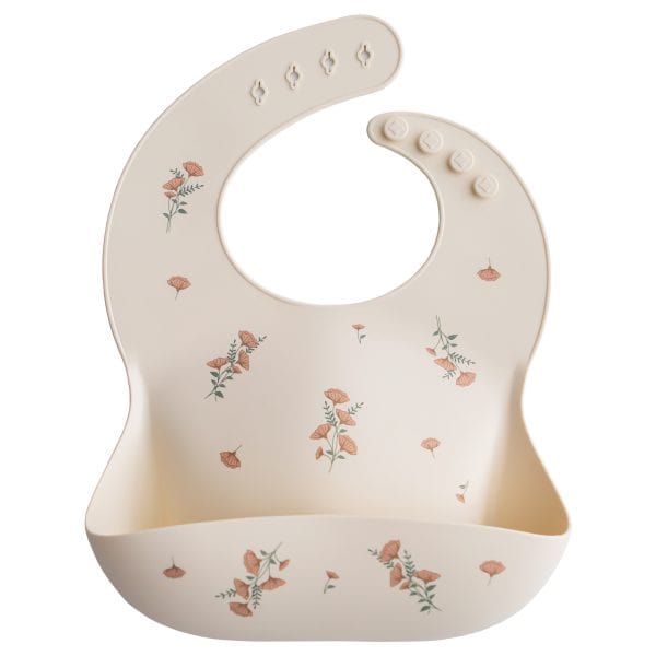 Mushie Accessories Jellybeanzkids Mushie Silicone Baby Bib - Pink Flowers OS