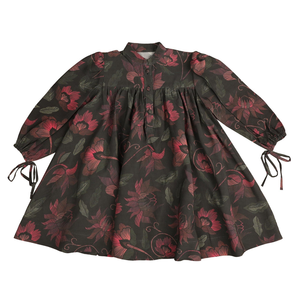 Noma Dress Jellybeanzkids Noma Line Floral Print Dress- Black/Berry