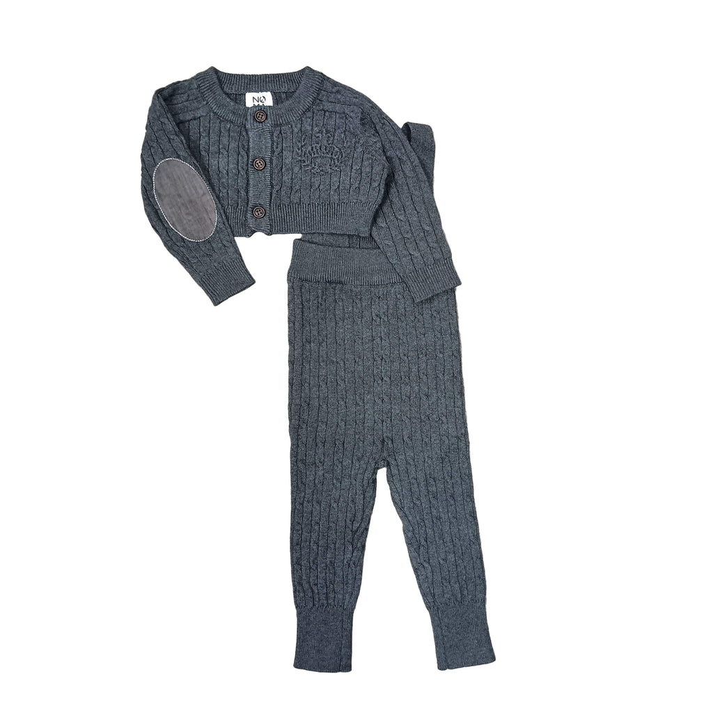 Noma set Jellybeanzkids Noma Cable Knit Elbow Patch Baby Set-Charcoal