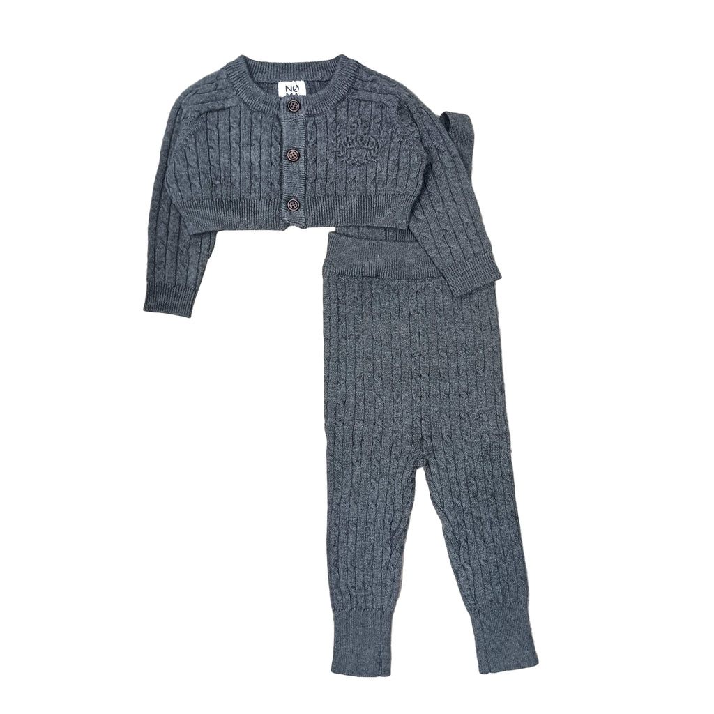 Noma set Jellybeanzkids Noma Cable Knit Elbow Patch Baby Set-Charcoal