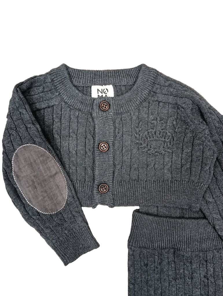 Noma set Jellybeanzkids Noma Cable Knit Elbow Patch Baby Set-Charcoal