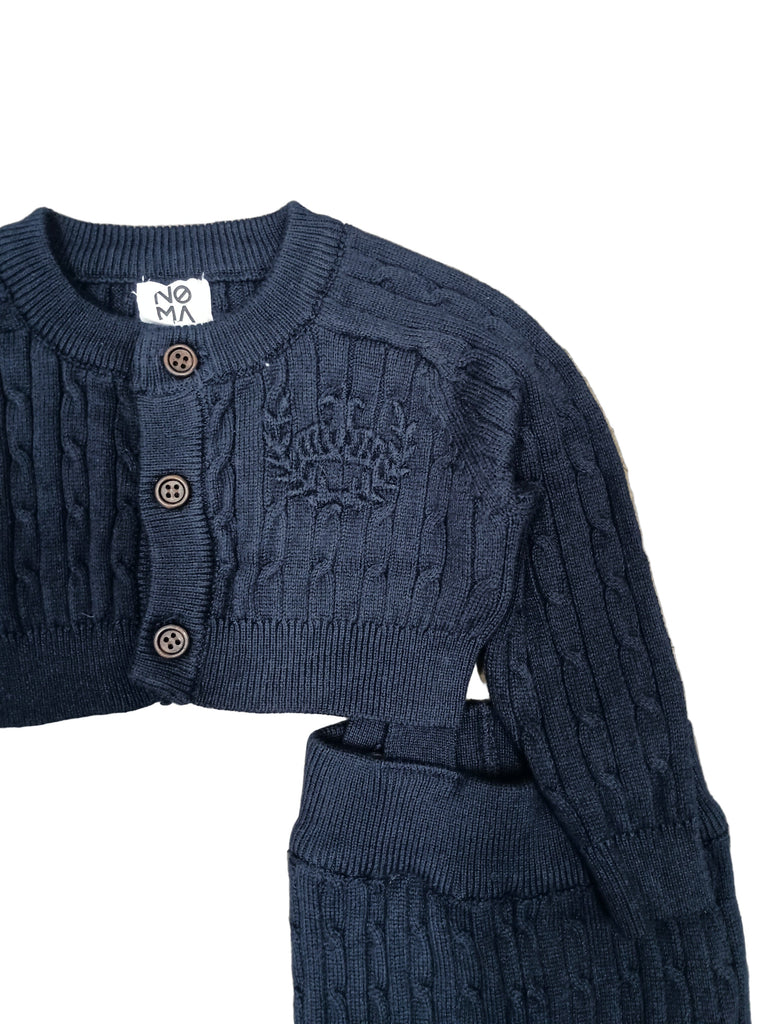 Noma set Jellybeanzkids Noma Cable Knit Elbow Patch Baby Set-Navy