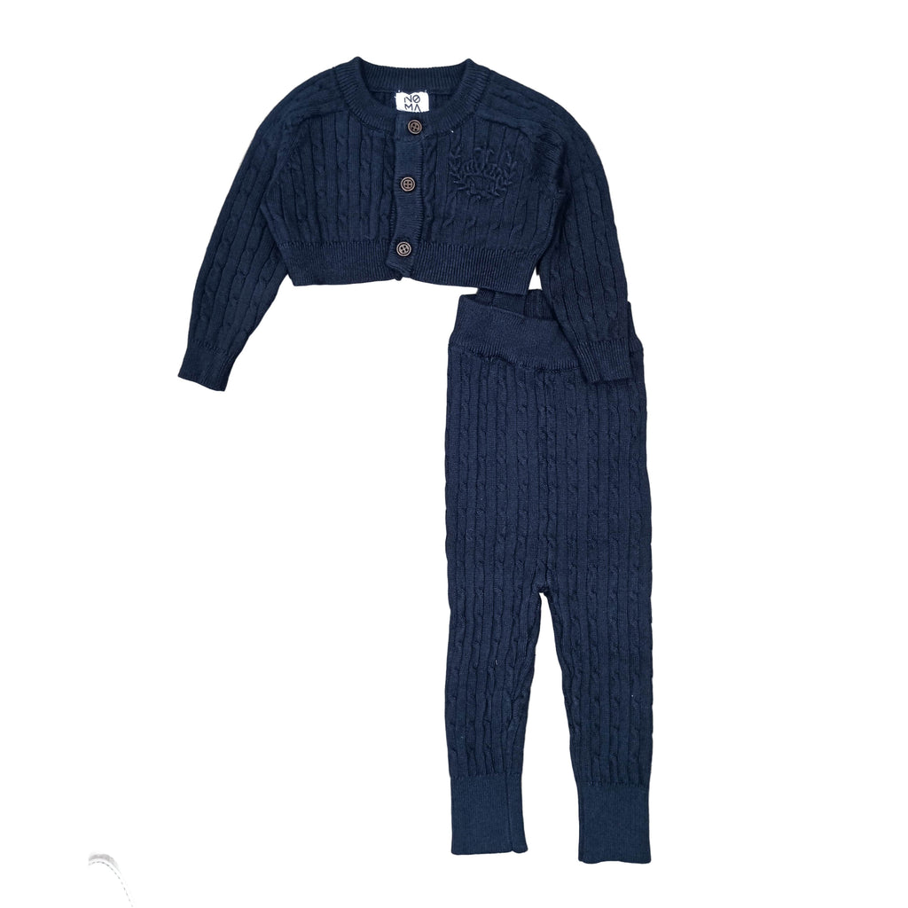 Noma set Jellybeanzkids Noma Cable Knit Elbow Patch Baby Set-Navy