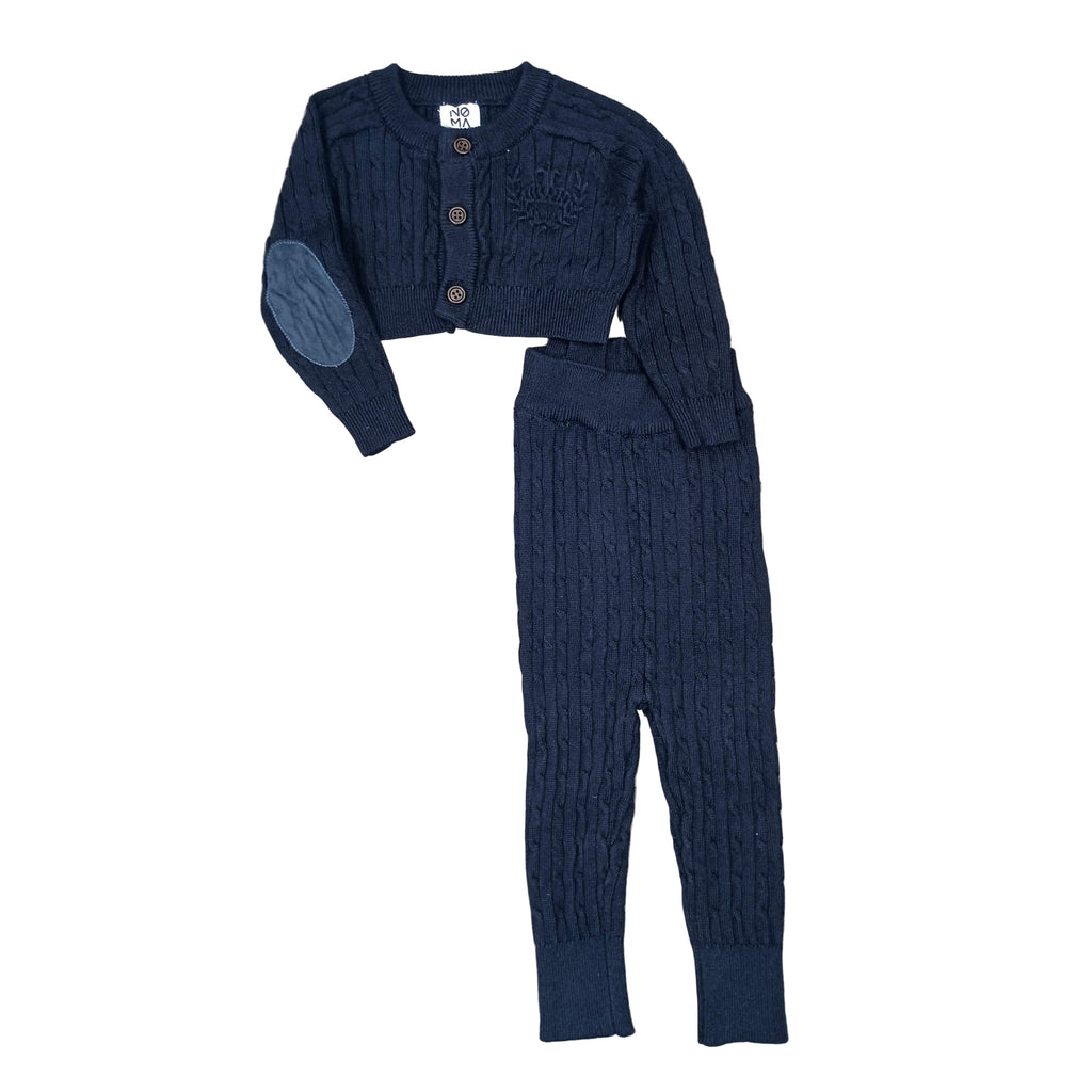 Noma set Jellybeanzkids Noma Cable Knit Elbow Patch Baby Set-Navy