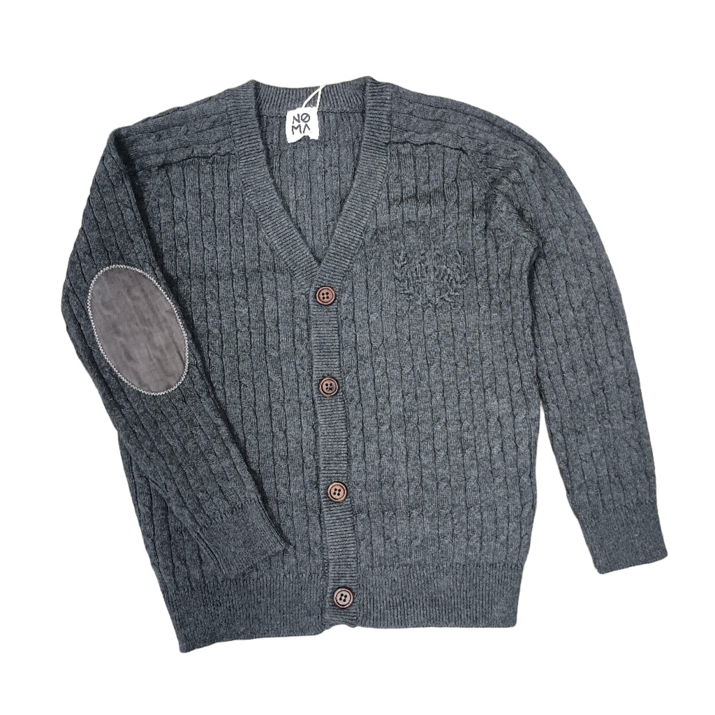 Noma Sweater Jellybeanzkids Noma Cable Knit Elbow Patch Cardigan-Charcoal