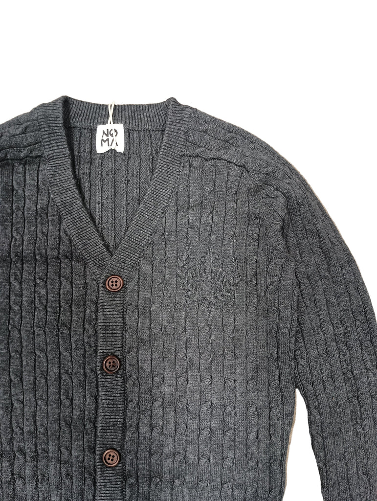 Noma Sweater Jellybeanzkids Noma Cable Knit Elbow Patch Cardigan-Charcoal