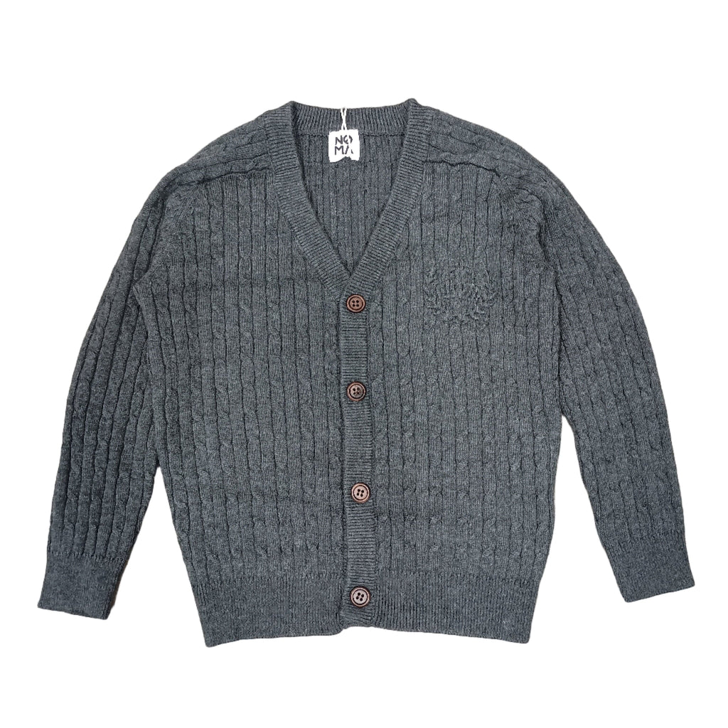 Noma Sweater Jellybeanzkids Noma Cable Knit Elbow Patch Cardigan-Charcoal