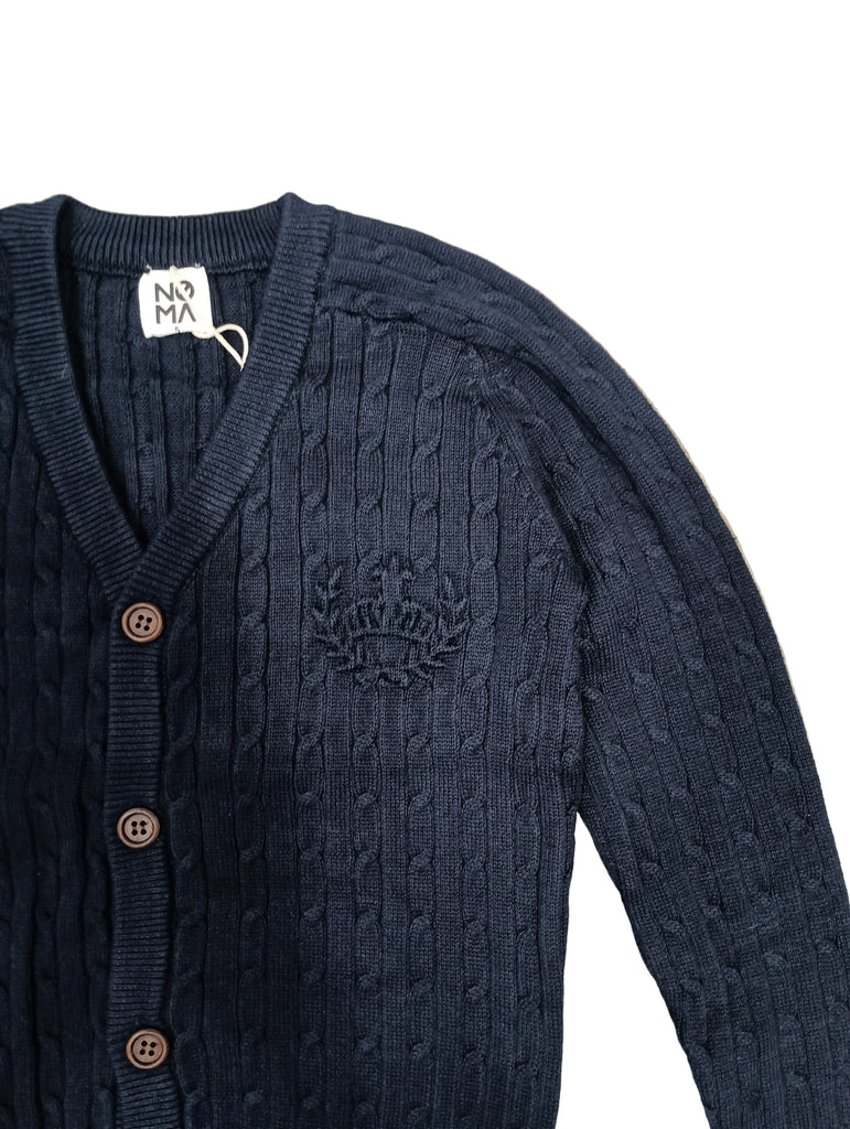 Noma Sweater Jellybeanzkids Noma Cable Knit Elbow Patch Cardigan-Navy