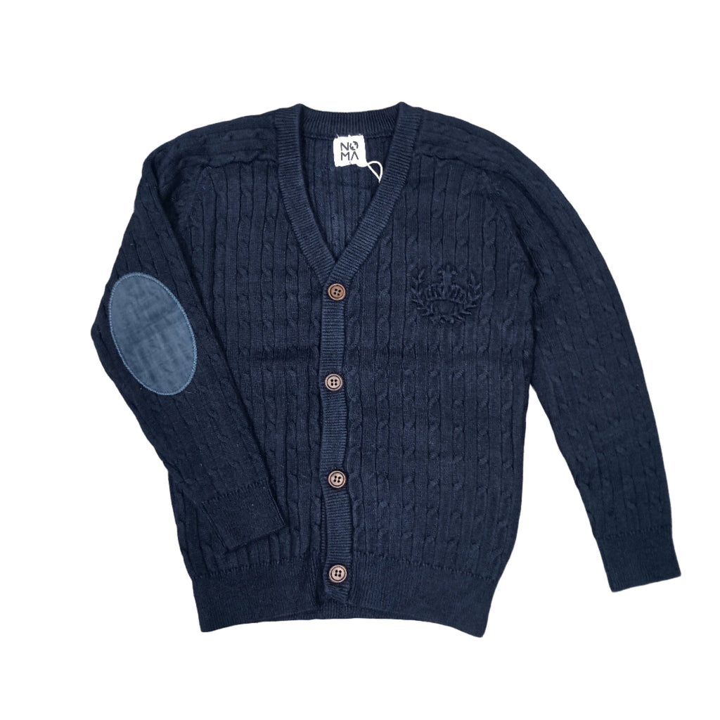 Noma Sweater Jellybeanzkids Noma Cable Knit Elbow Patch Cardigan-Navy