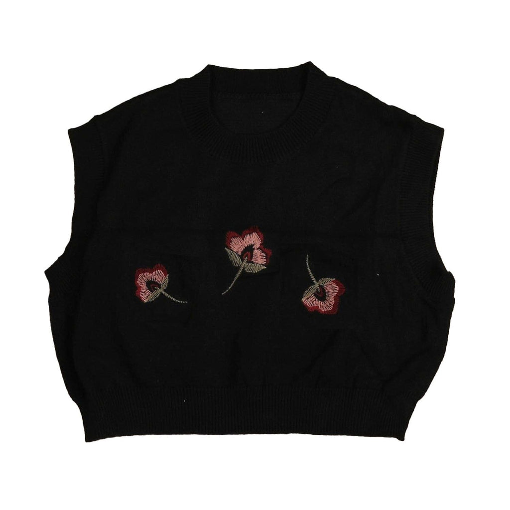 Noma Sweater Jellybeanzkids Noma Cropped Embroidered Vest- Black/Berry