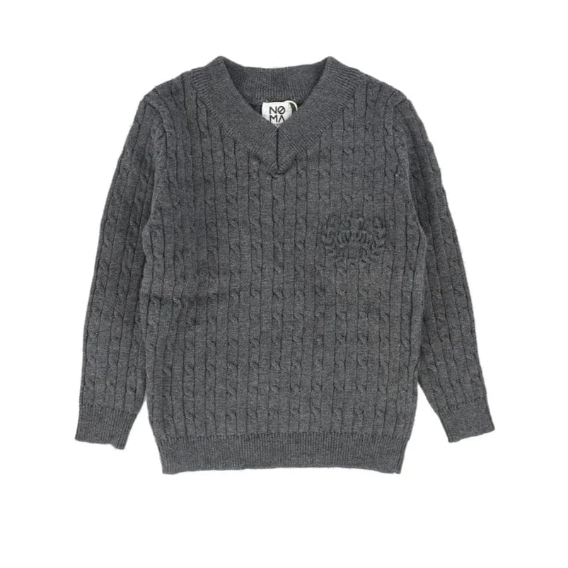 Noma Sweater Jellybeanzkids Noma Vneck Cable Knit Elbow Patch Sweater-Charcoal