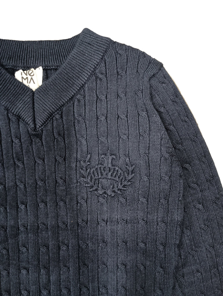 Noma Sweater Jellybeanzkids Noma Vneck Cable Knit Elbow Patch Sweater-Navy