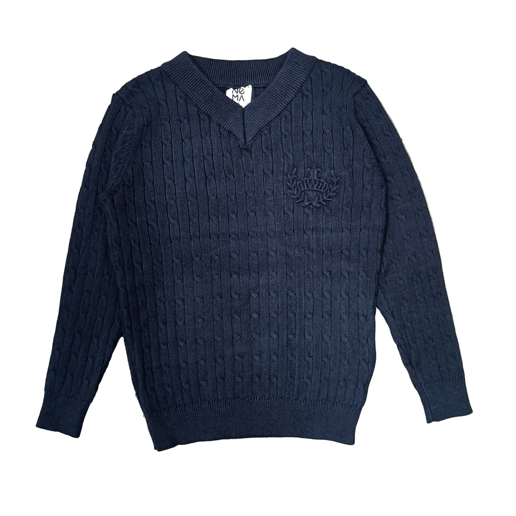 Noma Sweater Jellybeanzkids Noma Vneck Cable Knit Elbow Patch Sweater-Navy