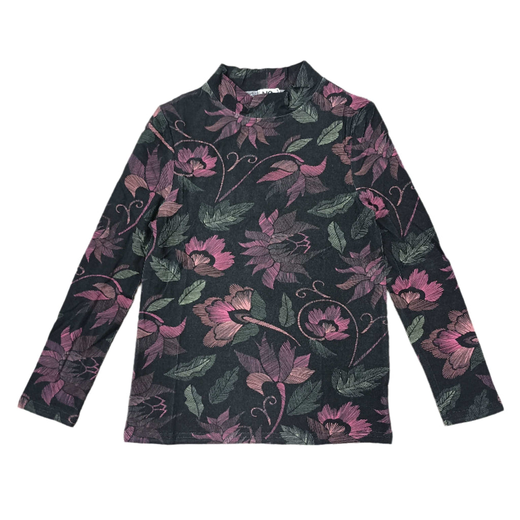 Noma Top Jellybeanzkids Noma Line Floral Mock Neck Shell- Black/Berry