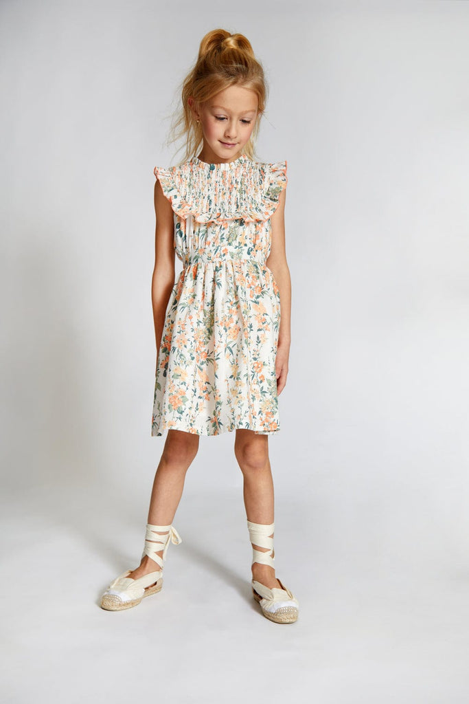 Nueces Dress Jellybeanzkids Nueces Charm Smocked Dress-Coral Flowers