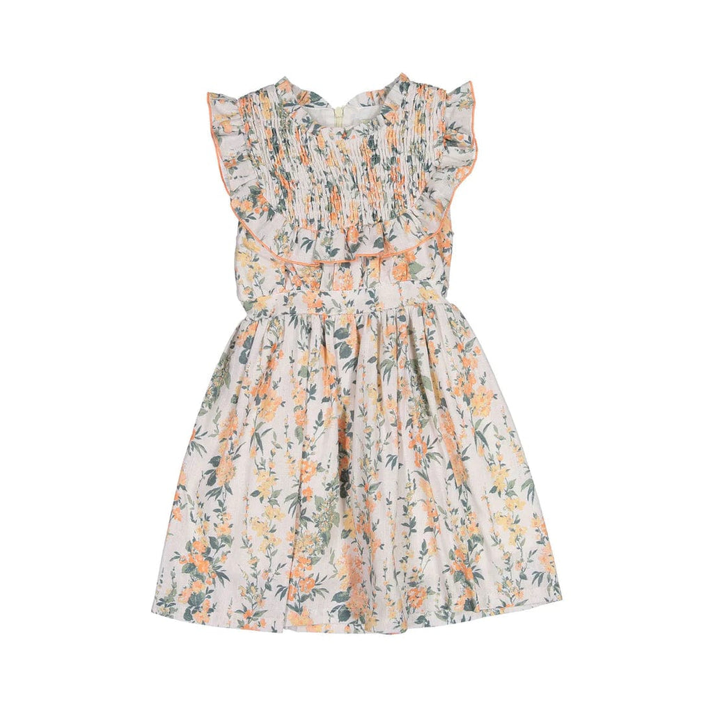 Nueces Dress Jellybeanzkids Nueces Charm Smocked Dress-Coral Flowers