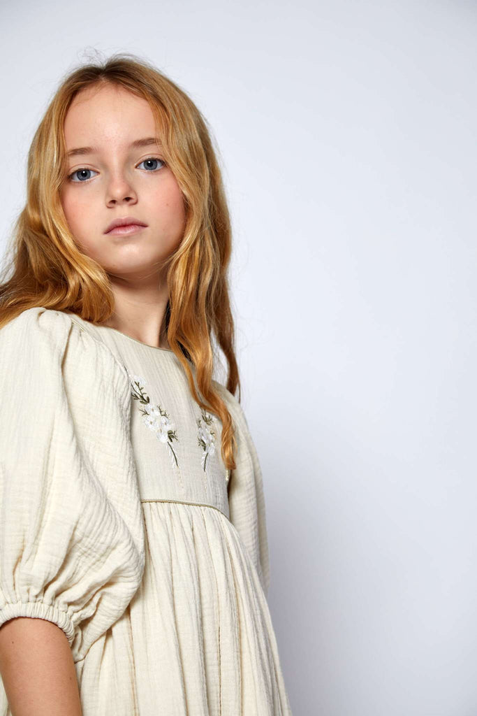Nueces Dress Jellybeanzkids Nueces Ivory Embroidered Midi Dress