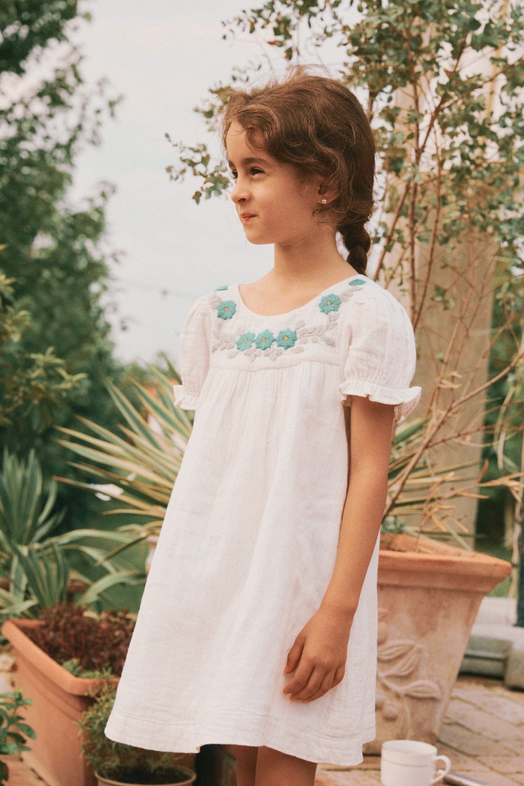 Pernille Embroidered Blue Flowers White Dress 2 Pernille Embroidered Blue Flowers White Dress 2