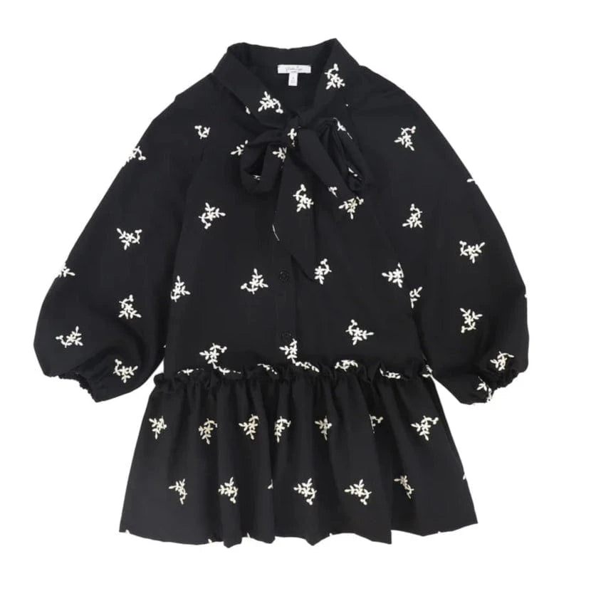 Piccola Ludo dress Jellybeanzkids Piccola Ludo Black Embroidered Flowers Dress