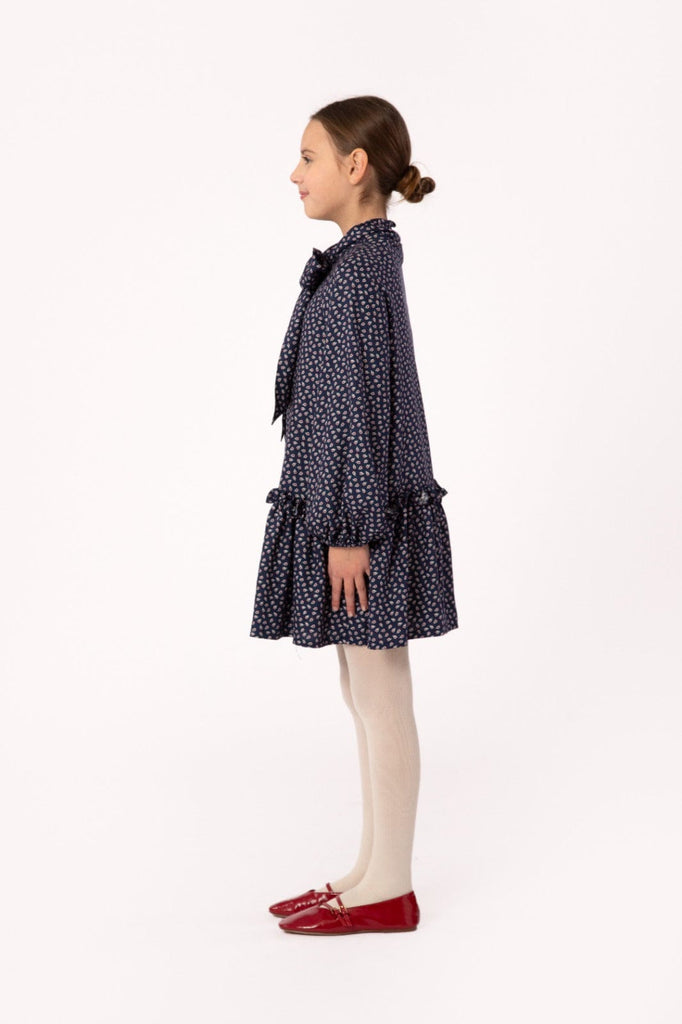 Piccola Ludo dress Jellybeanzkids Piccola Ludo Navy Paisley Bow Dress
