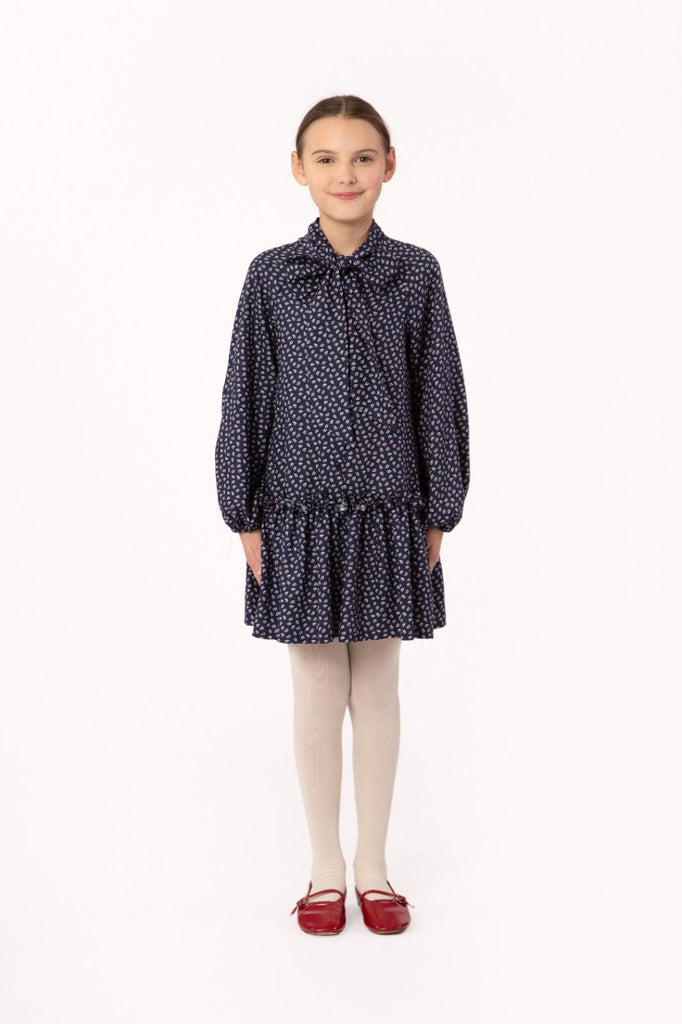 Piccola Ludo dress Jellybeanzkids Piccola Ludo Navy Paisley Bow Dress