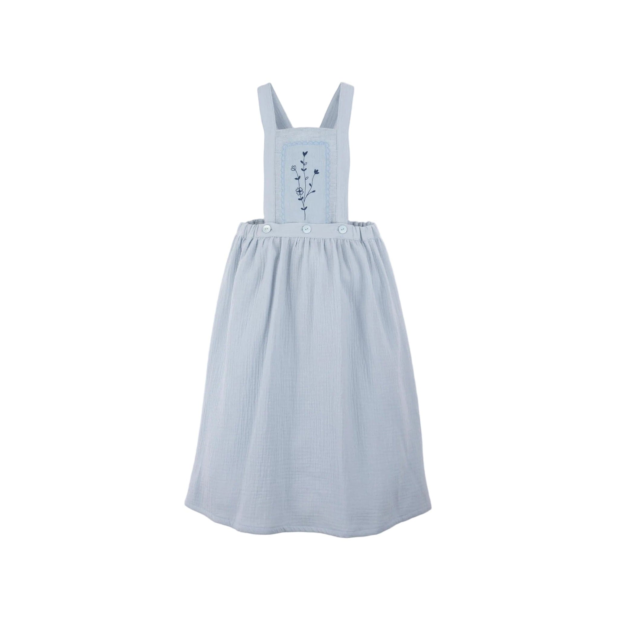 Popelin Blue Midi Skirt with Embroidered Bib- Blue JellyBeanz Kids Popelin Blue Midi Skirt with Embroidered Bib- Blue JellyBeanz Kids