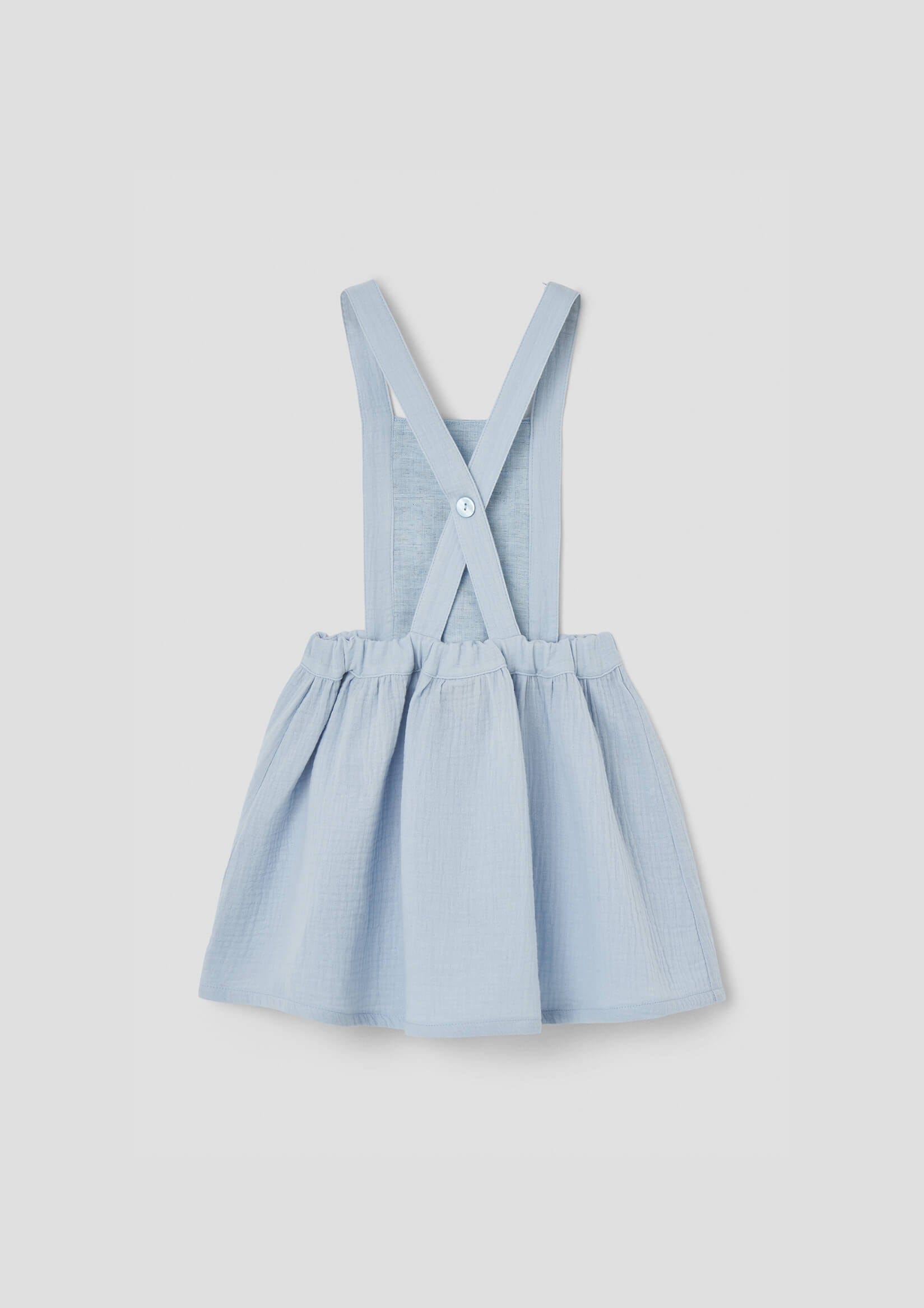 Popelin Blue Short skirt with Embroidered Bib- Blue 3-4