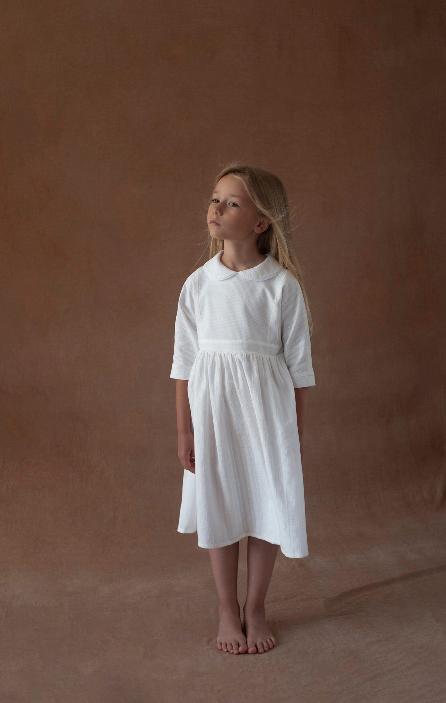 popelin stone dress with knitted bib Popelin Off-white Dress with embroidered Bib Collar