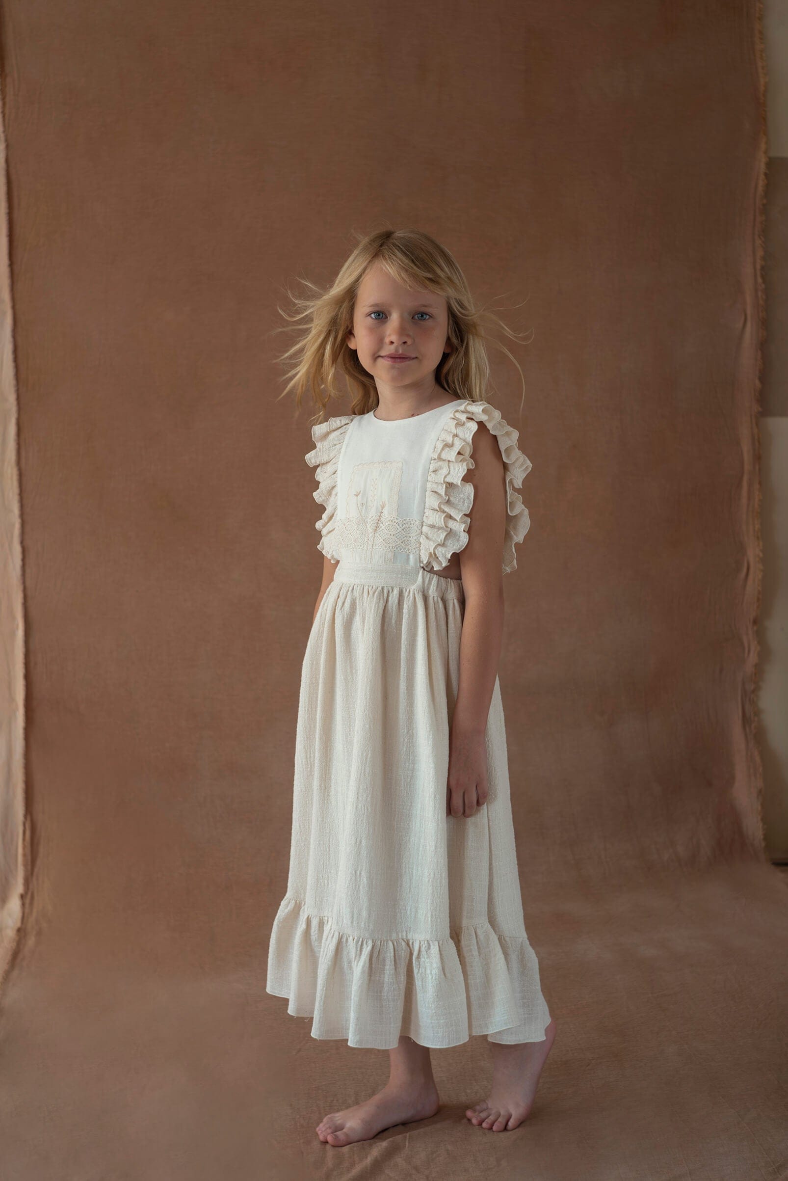 & other stories printed ruffle bib midi dress Popelin Midi Dress with Embroidered Bib- Off White 9
