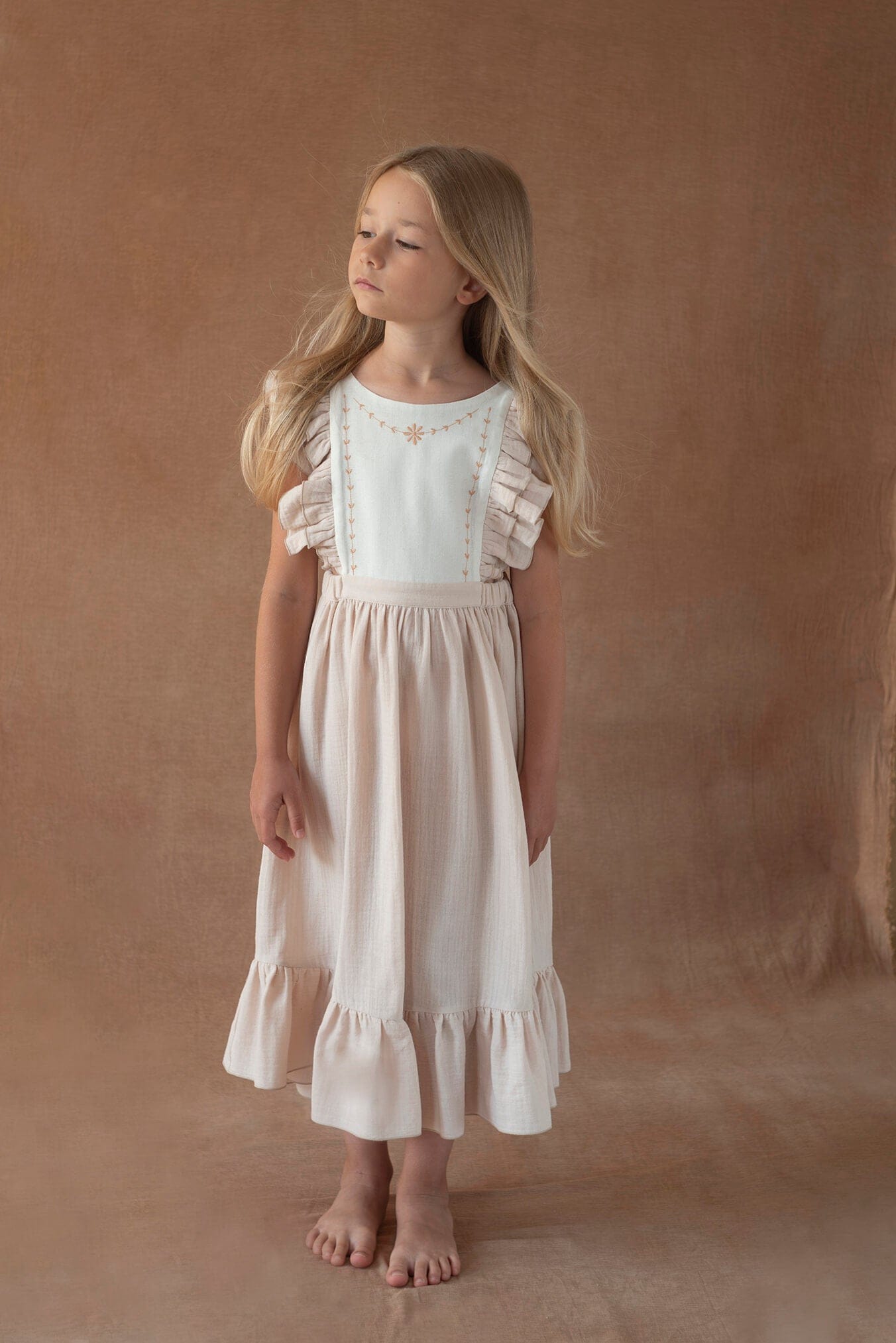 Popelin Pink Embroidered Bib Dress 2-3
